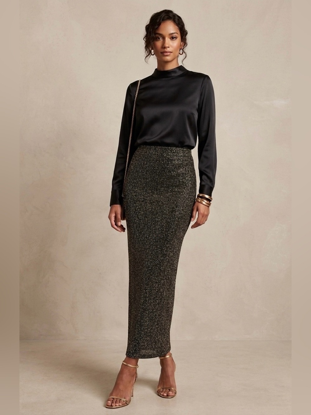 H&M Divided Metallic Knit Maxi Skirt – Black/Silver, Size Small